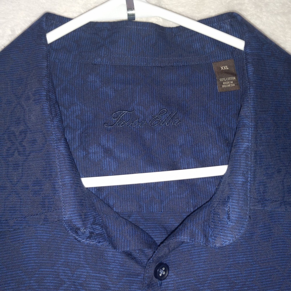 Tasso Elba Shirt Mens 2XL XXL Blue Geometric Button Up Long Sleeve Dress 100%COT